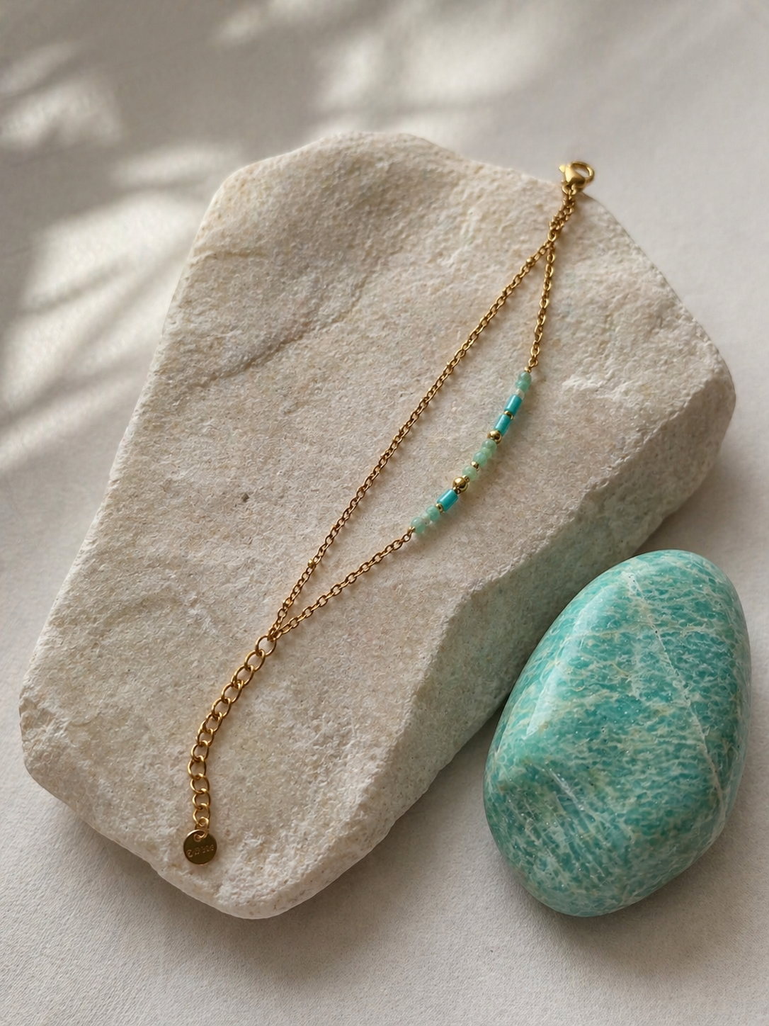 Pulseira dupla corrente com pedras naturais