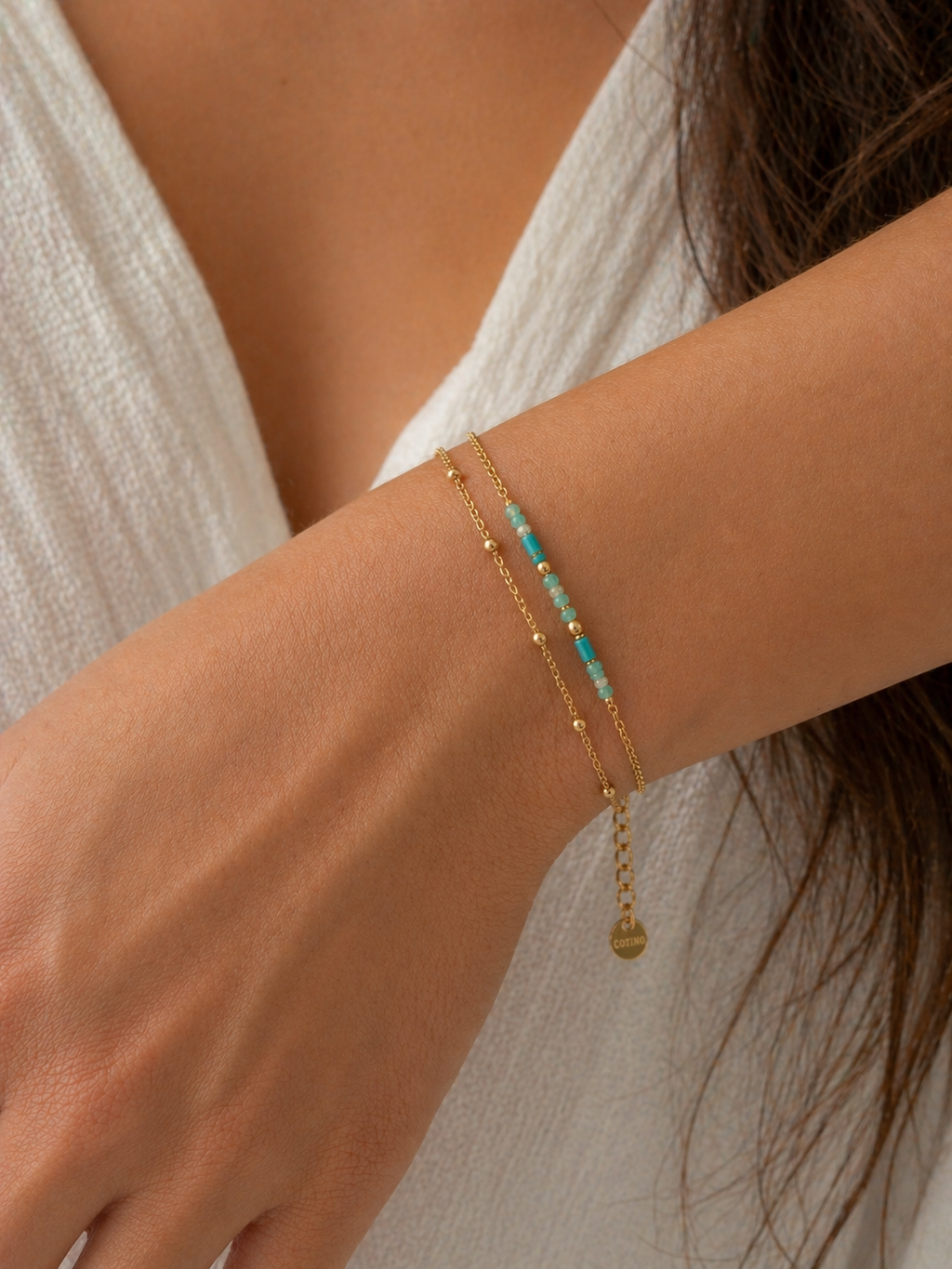 Pulseira dupla corrente com pedras naturais
