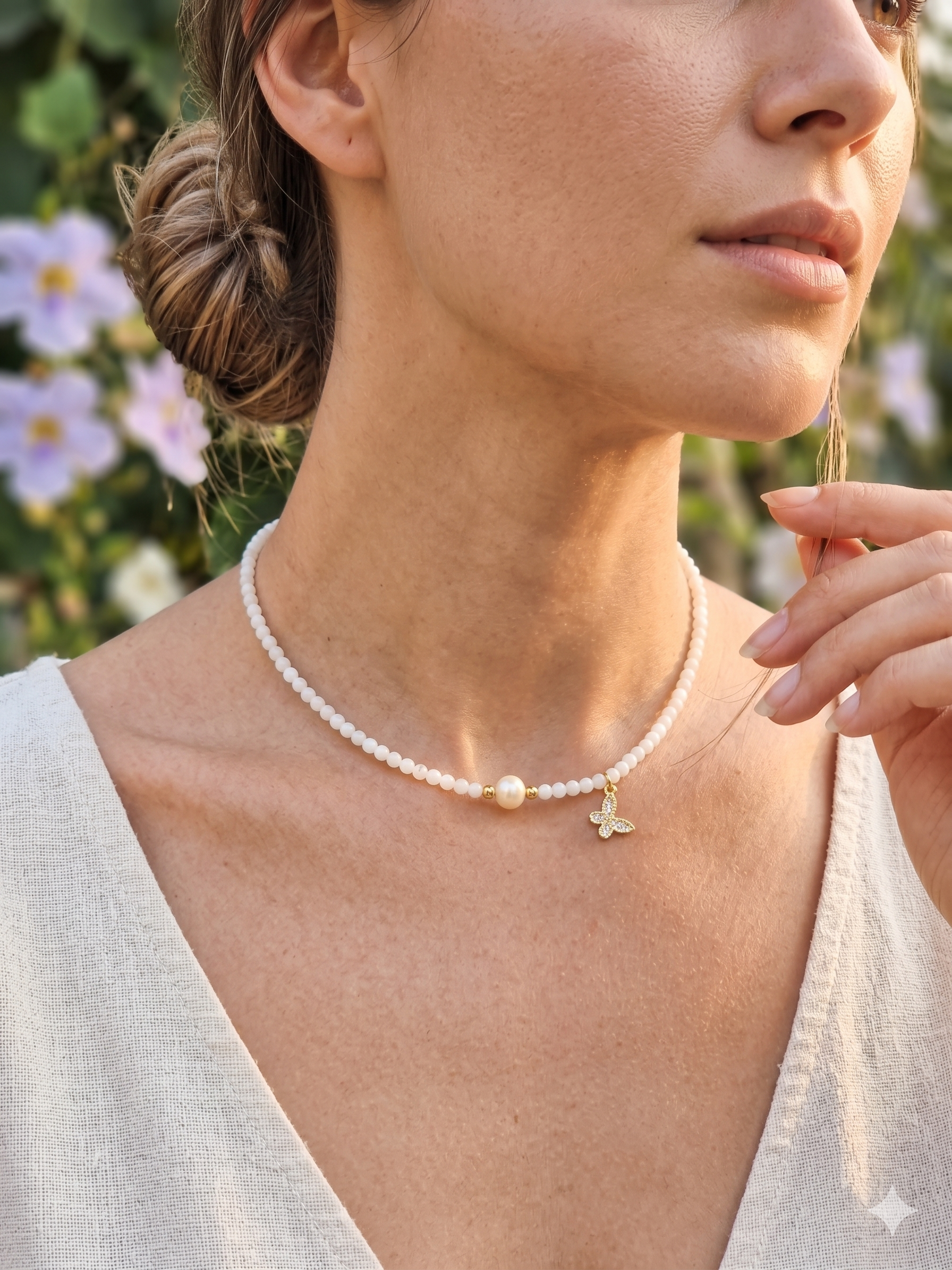 Colar Choker de Pérola de Água Doce e Pedra da Lua – Intuição, Serenidade e Equilíbrio Feminino