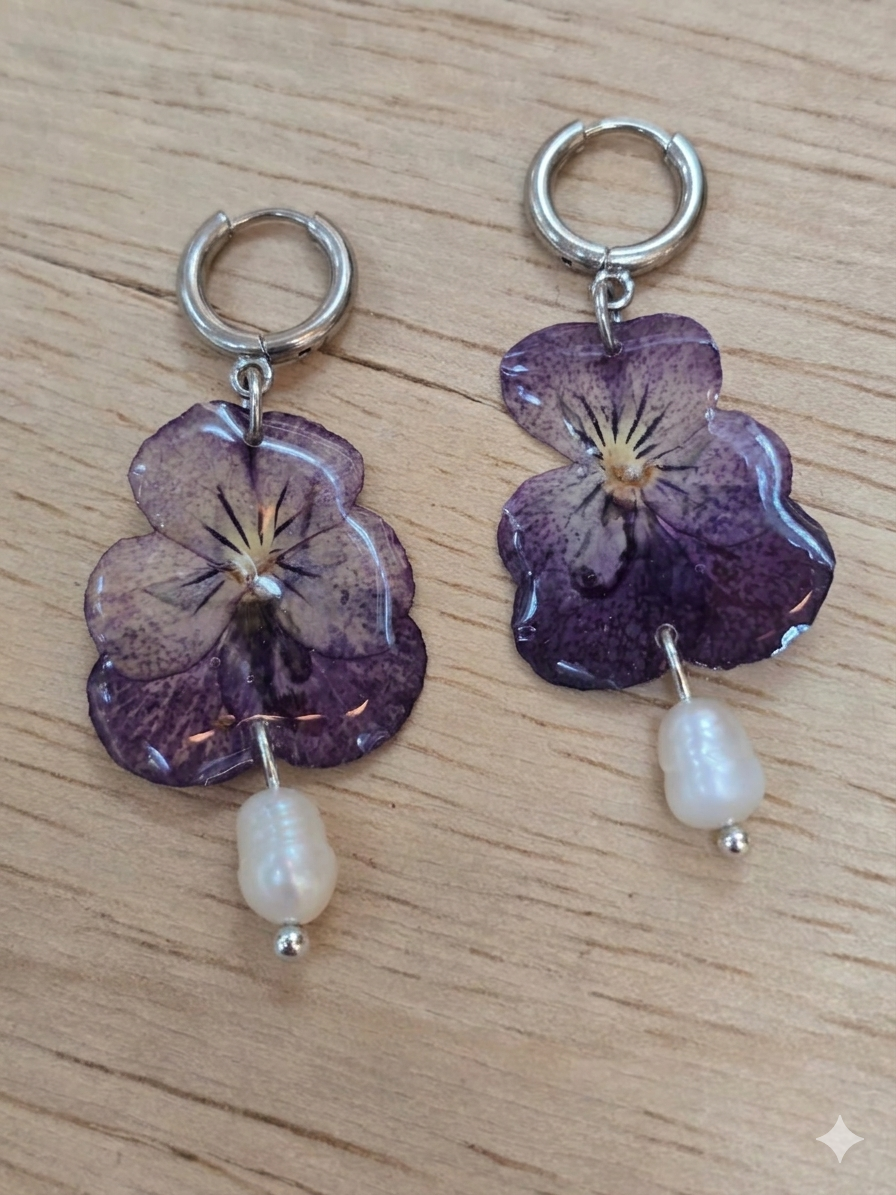 Brinco Amor Perfeito - Violeta, Branco e Amarelo