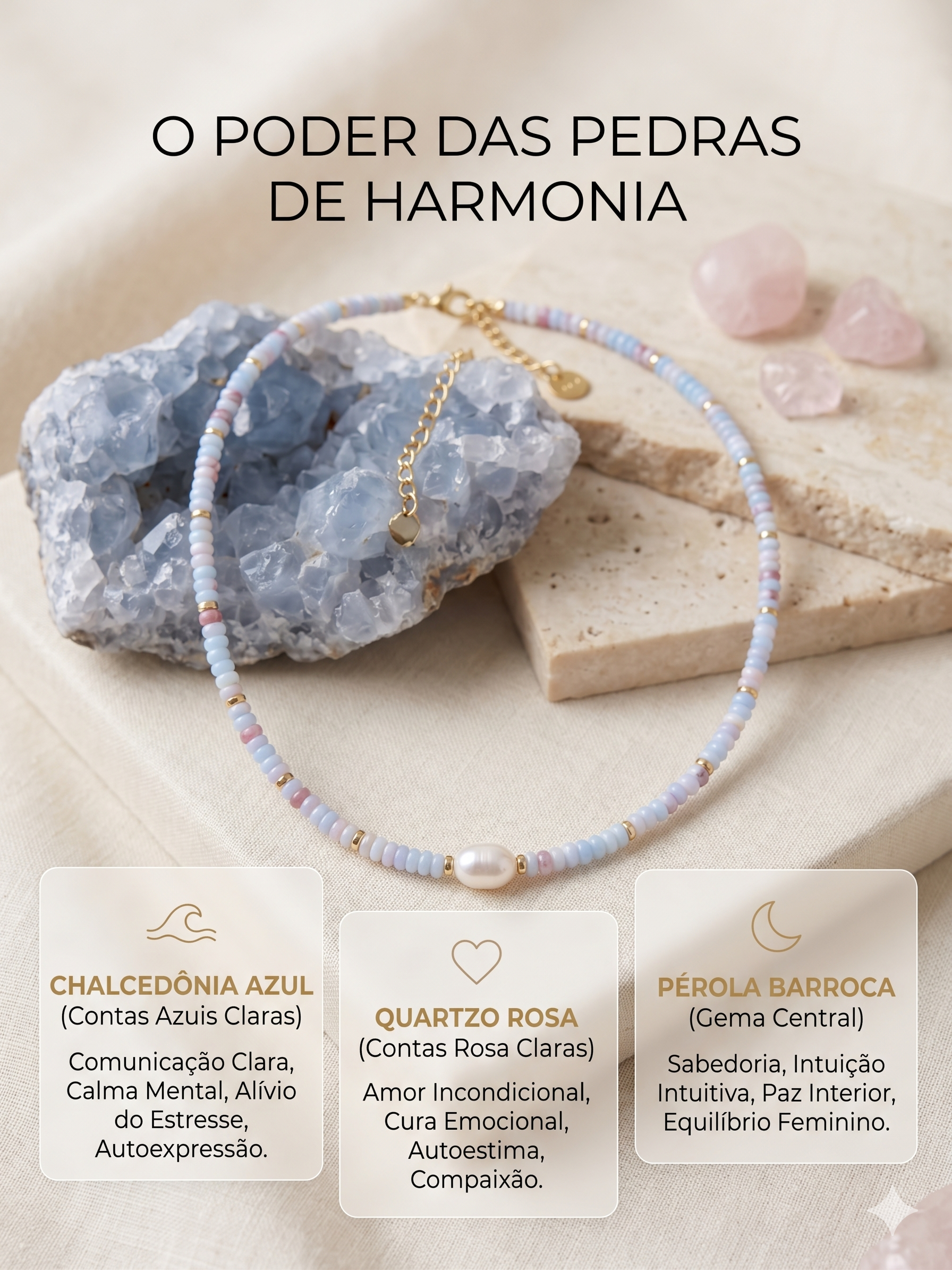 Colar Choker Pedras Naturais - Harmonia, Amor e Intuição