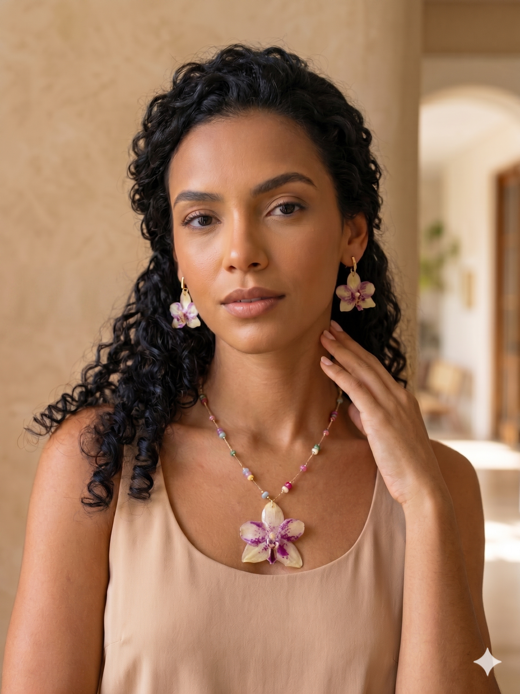 Conjunto Orquidea Branca e Roxa com Pedras Naturais