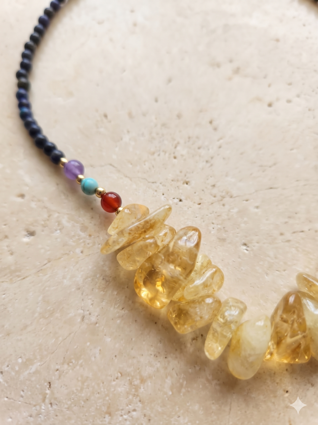 Colar de Sinergia Natural – Citrino, Lapis Lazuli, Ametista, Ágata Vermelha eTurquesa – Vitalidade, Sabedoria e Equilíbrio Multidimensional