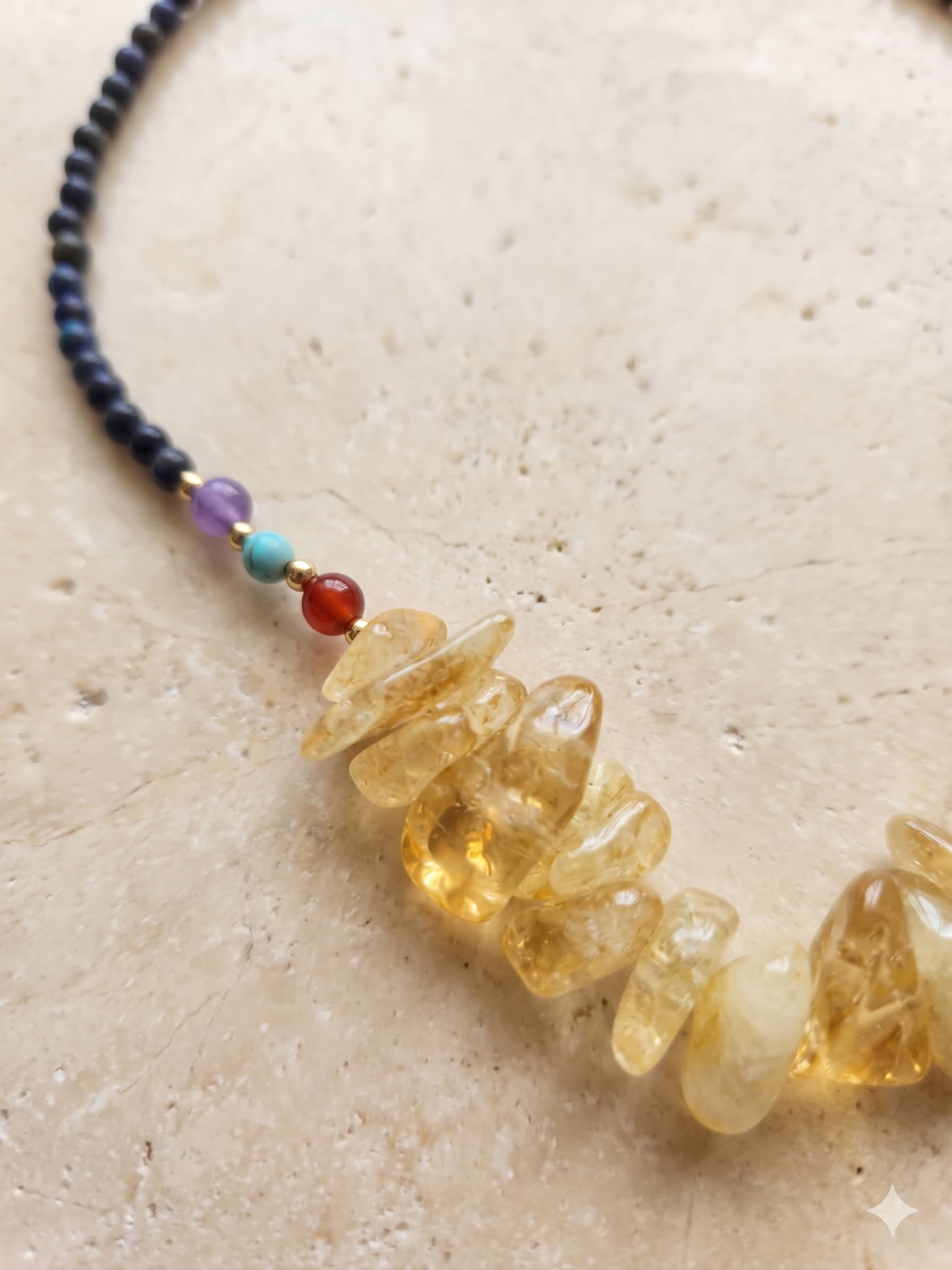 Colar de Sinergia Natural – Citrino, Lapis Lazuli, Ametista, Ágata Vermelha eTurquesa – Vitalidade, Sabedoria e Equilíbrio Multidimensional