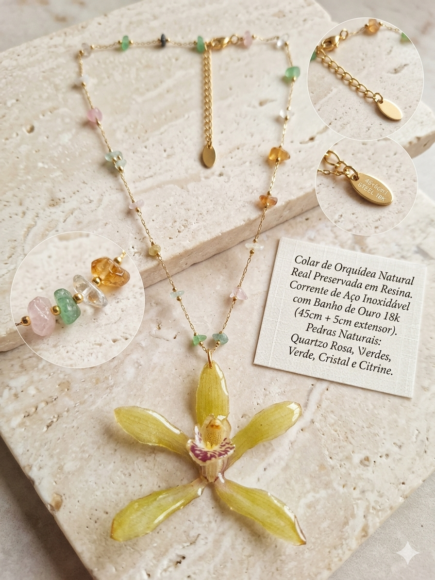 Colar de Orquídea Cymbidium com Pedras Naturais