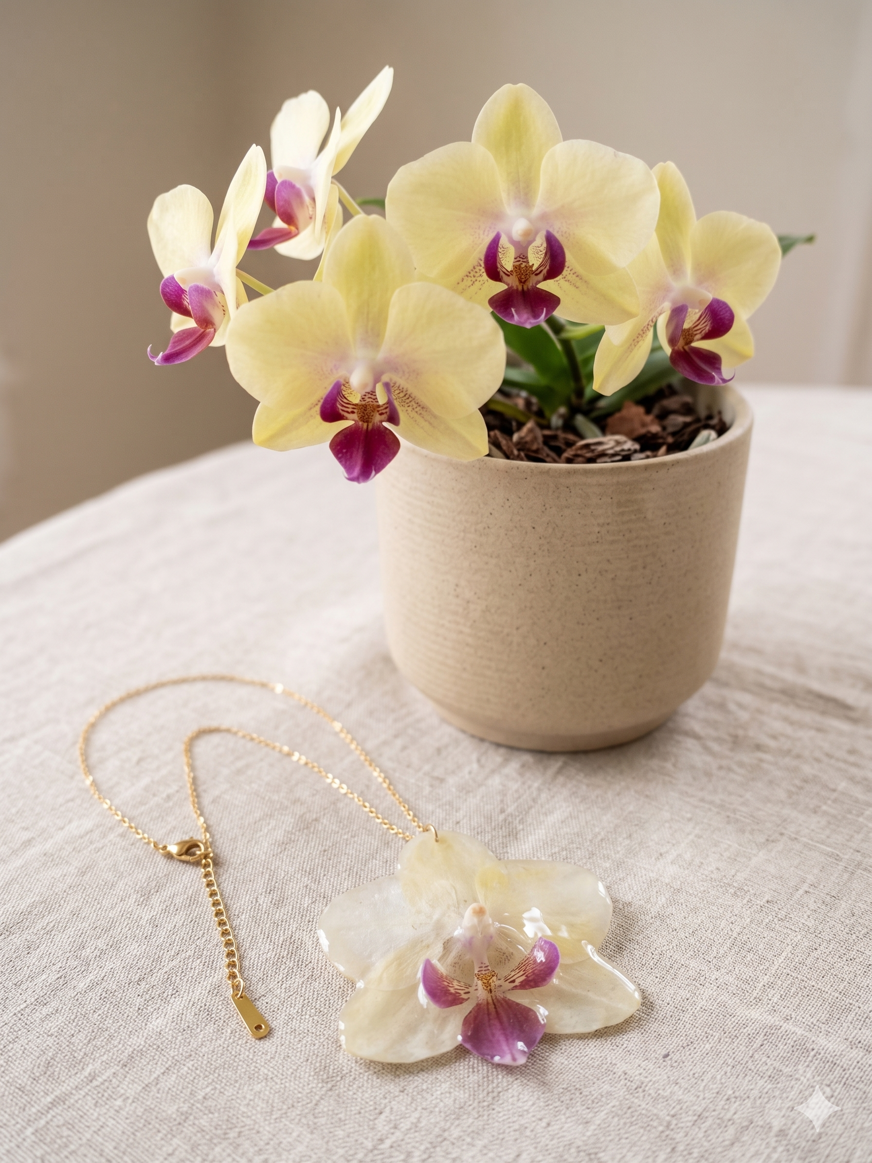 Colar Orquídea Natural Amarela e Roxa