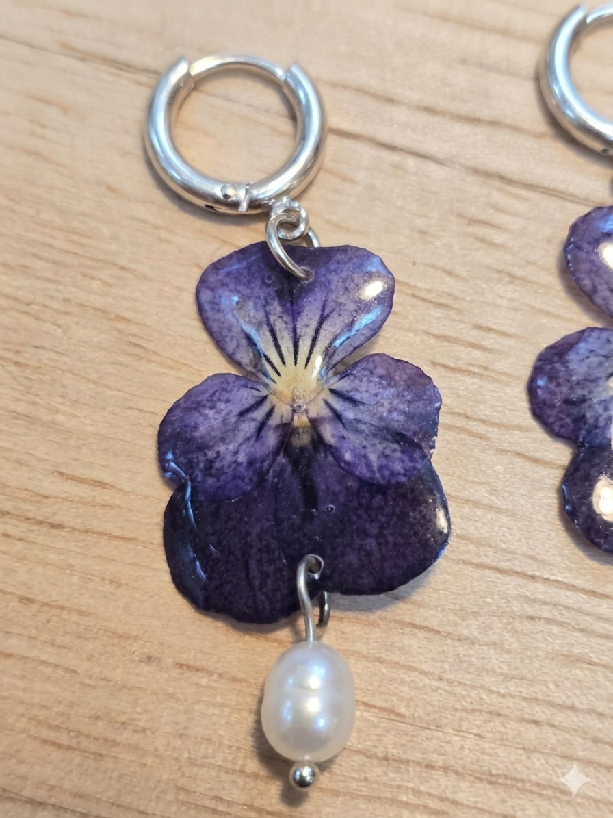 Brinco Amor Perfeito - Violeta, Branco e Amarelo