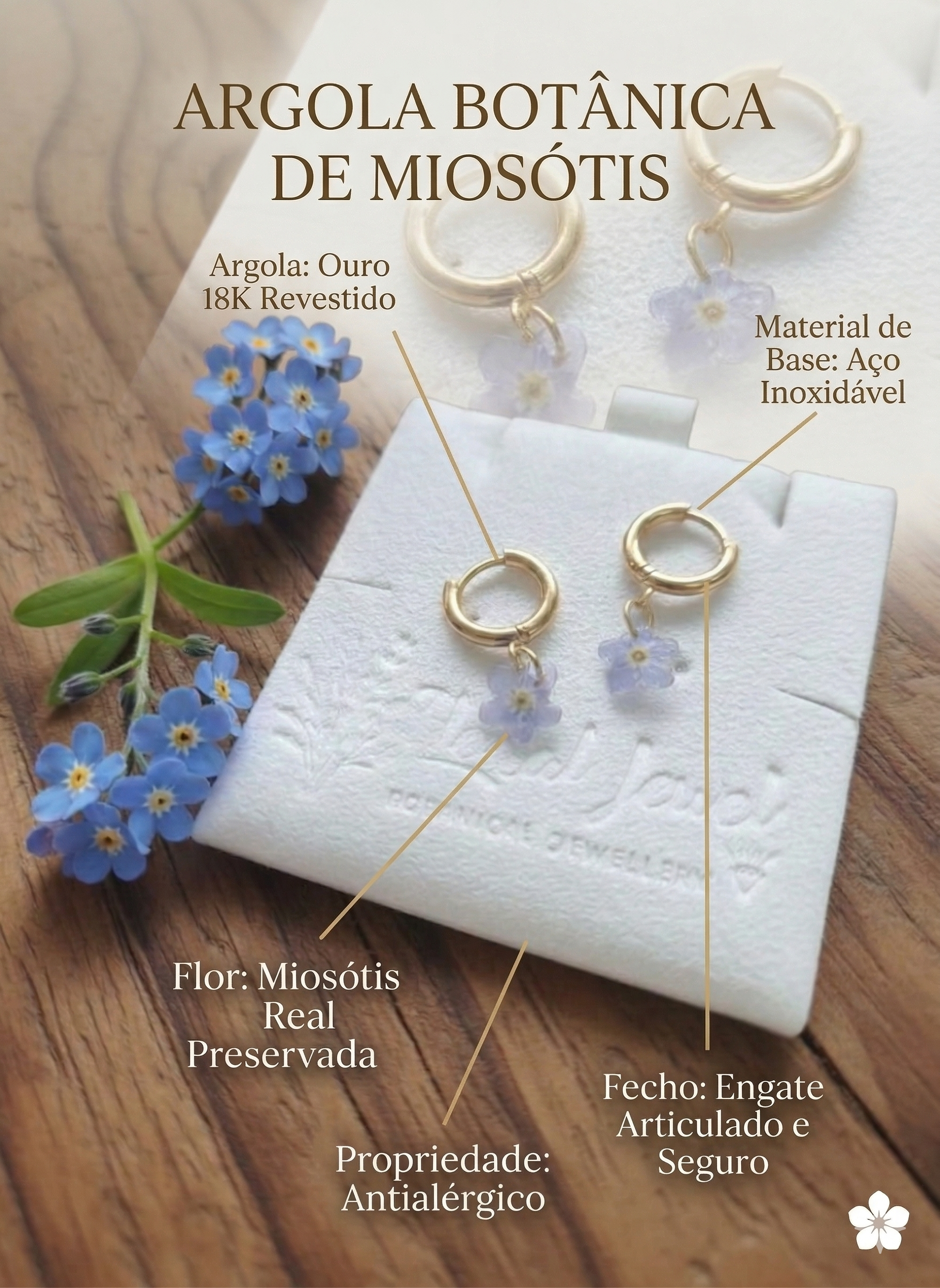 Brinco Flor Miosótis, Não Me Esqueças