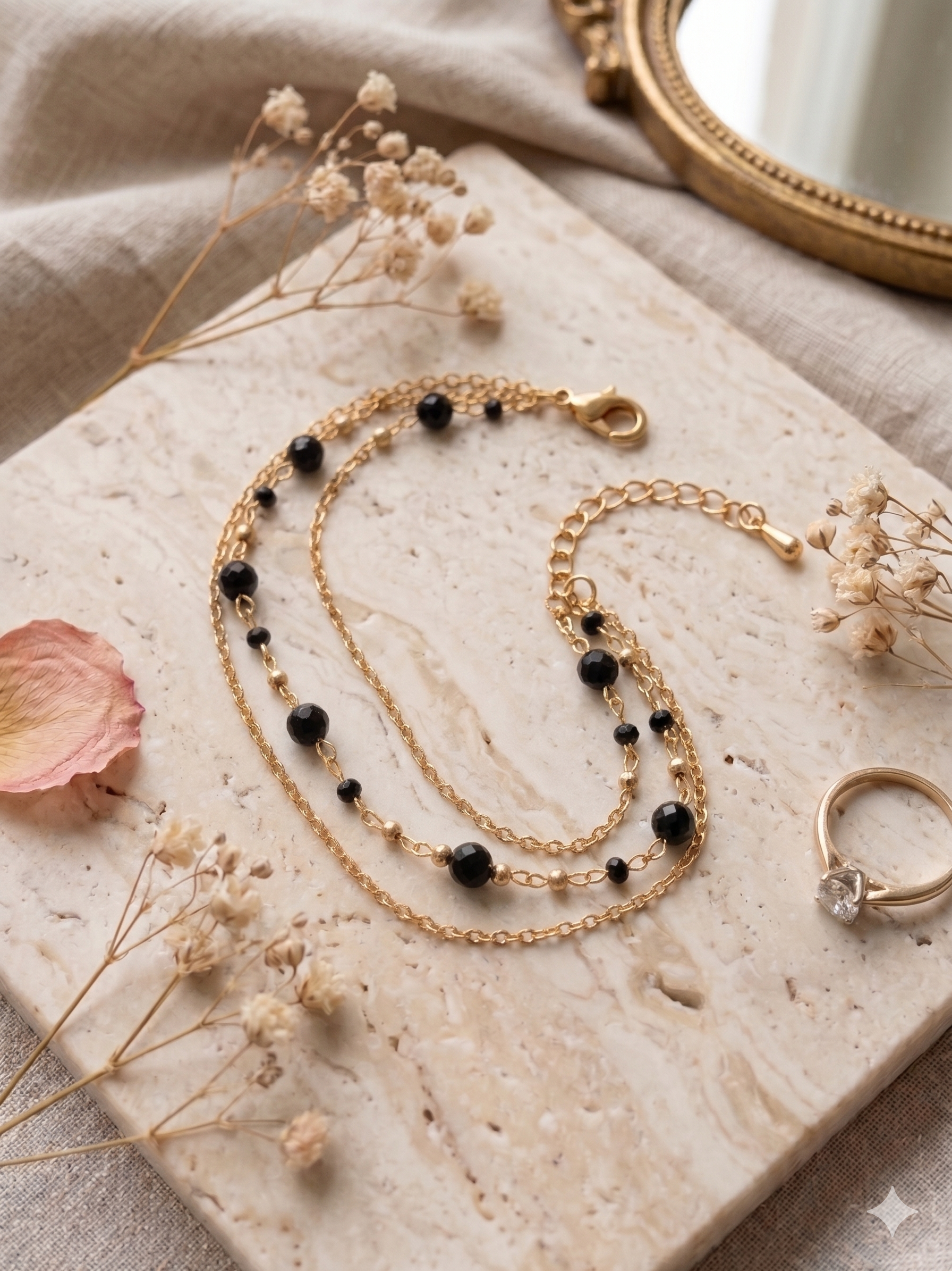 Pulseira dupla corrente com pedras naturais