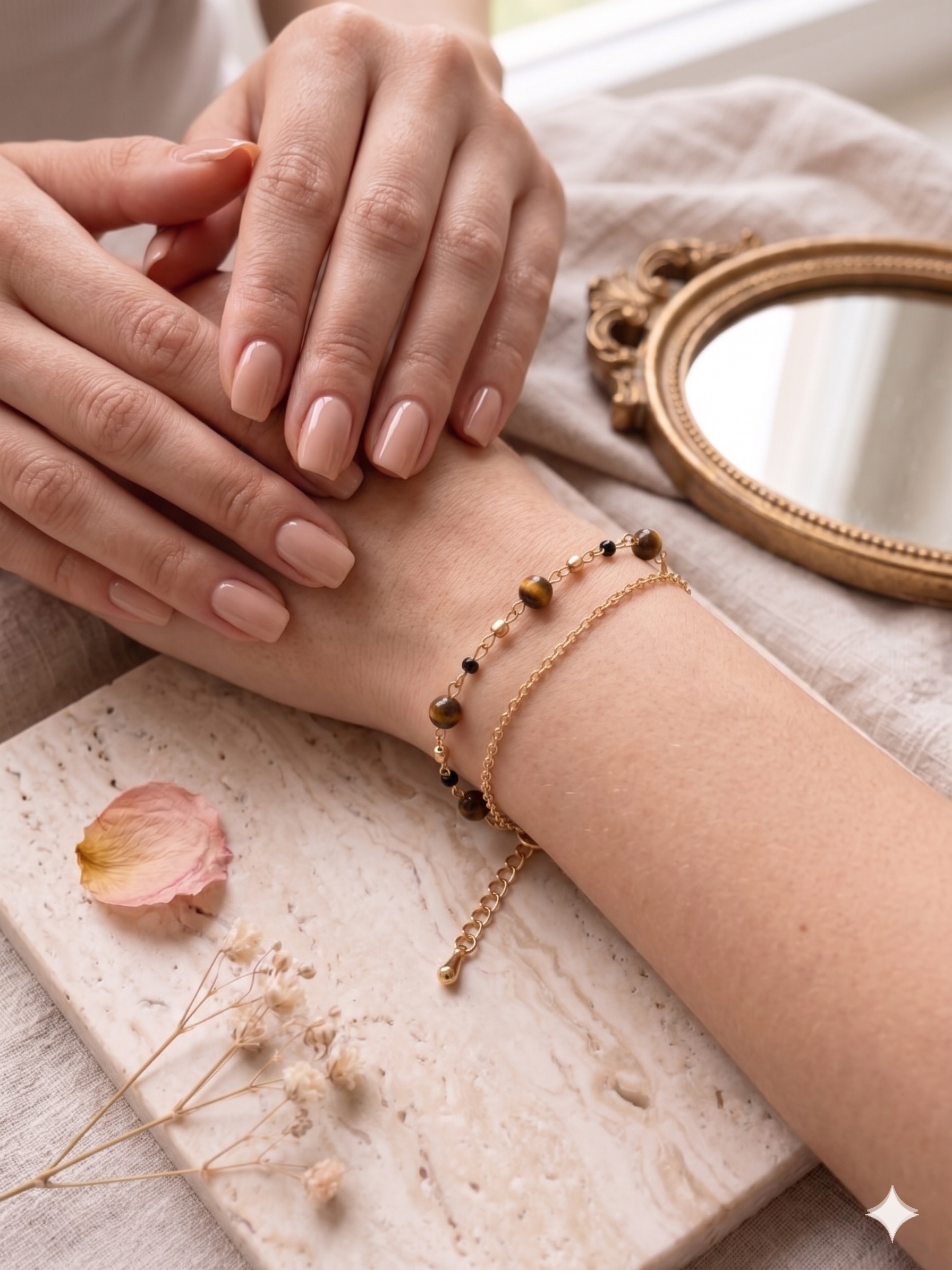 Pulseira dupla corrente com pedras naturais