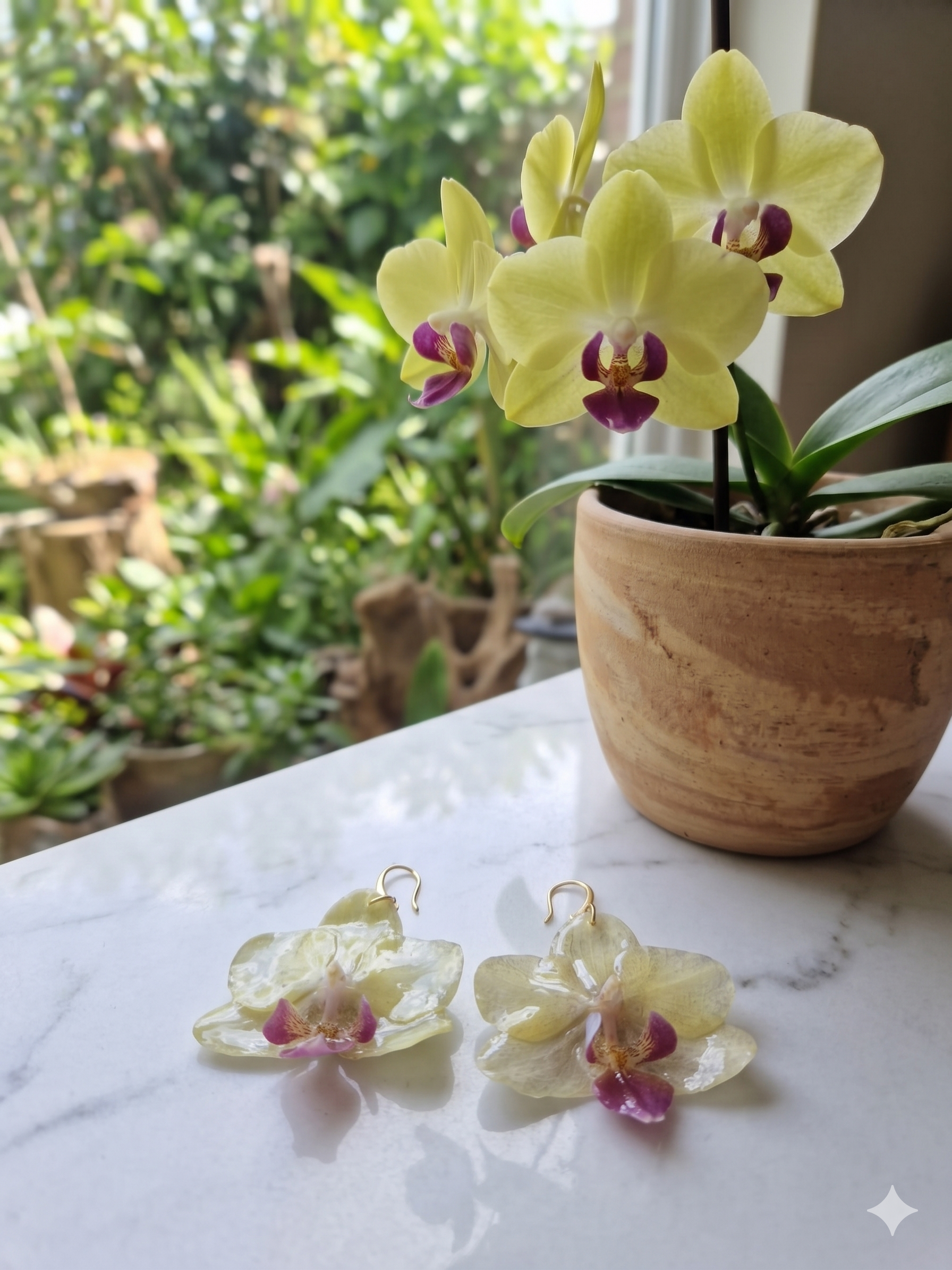Brinco Orquídea Natural Amarela e Roxa