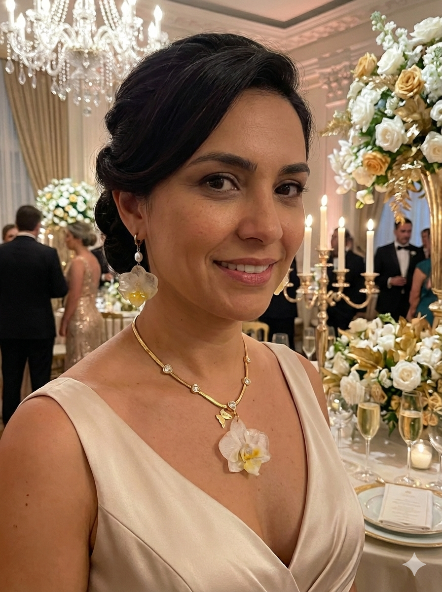 Colar Choker "Orquídea Corações & Borboleta