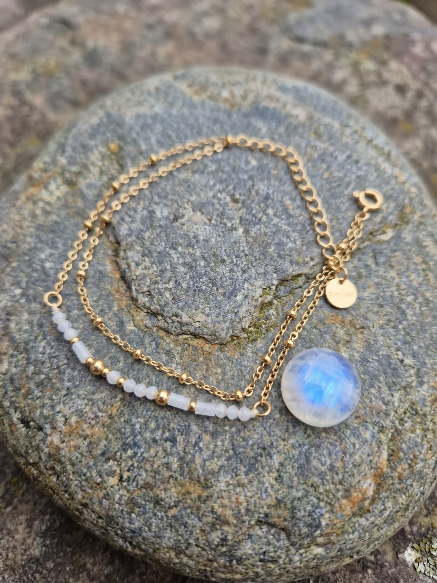 Pulseira dupla corrente com pedras naturais
