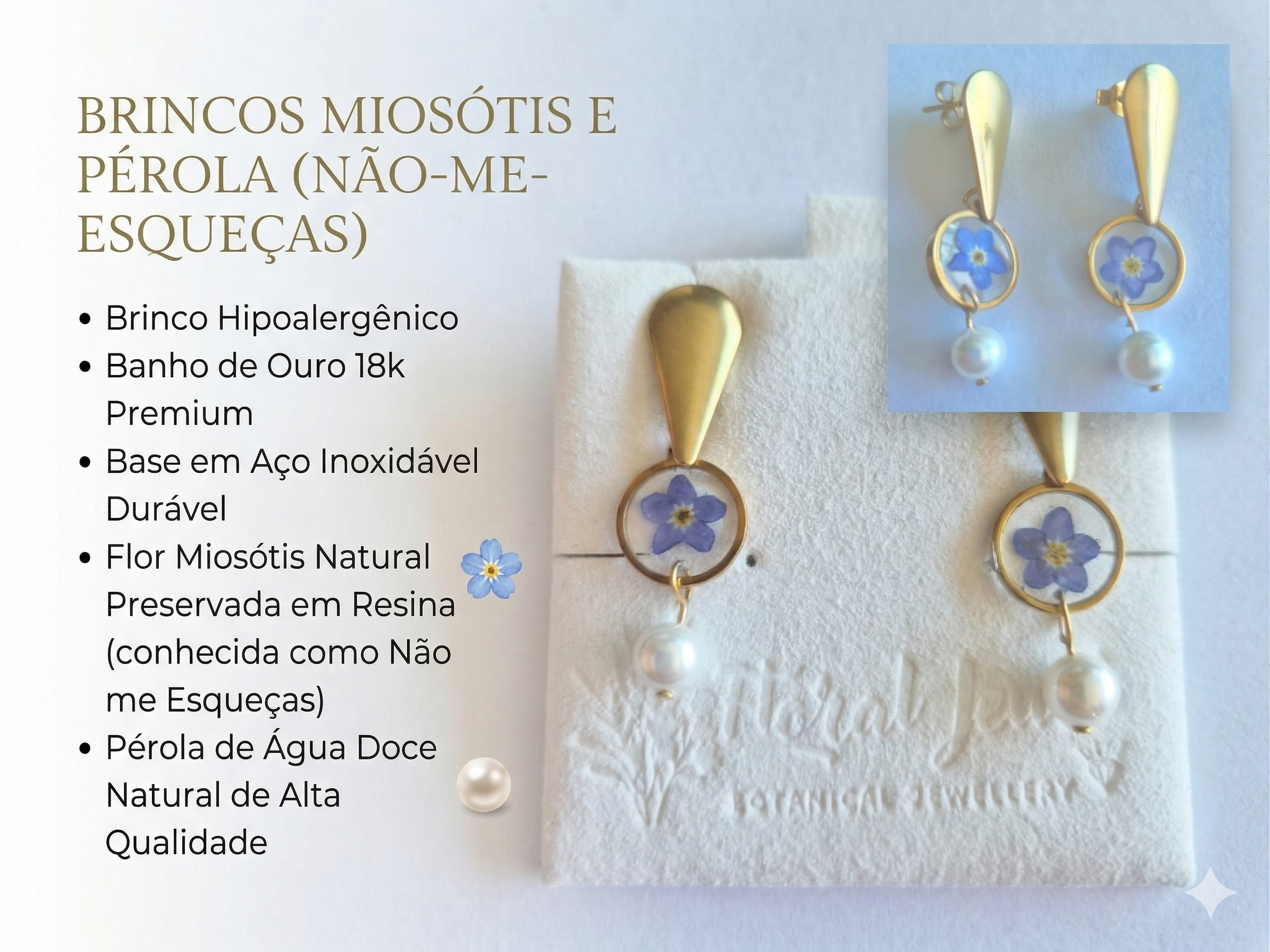 Brinco Flor Miosótis, Não Me Esqueças Azul