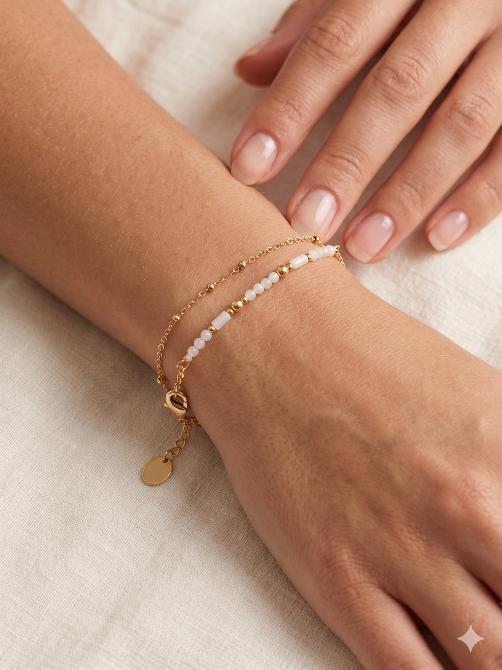 Pulseira dupla corrente com pedras naturais