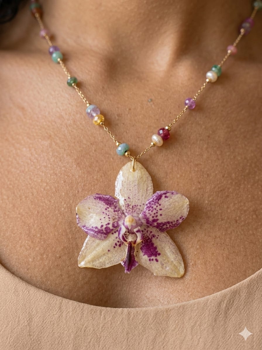 Conjunto Orquidea Branca e Roxa com Pedras Naturais