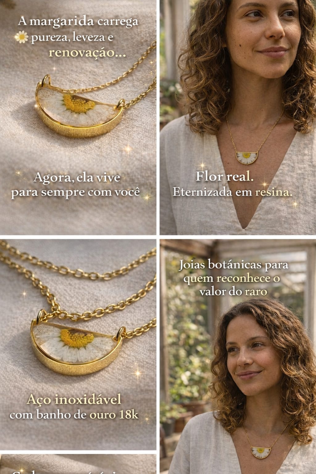 Colar Meia Lua Margarida Branca