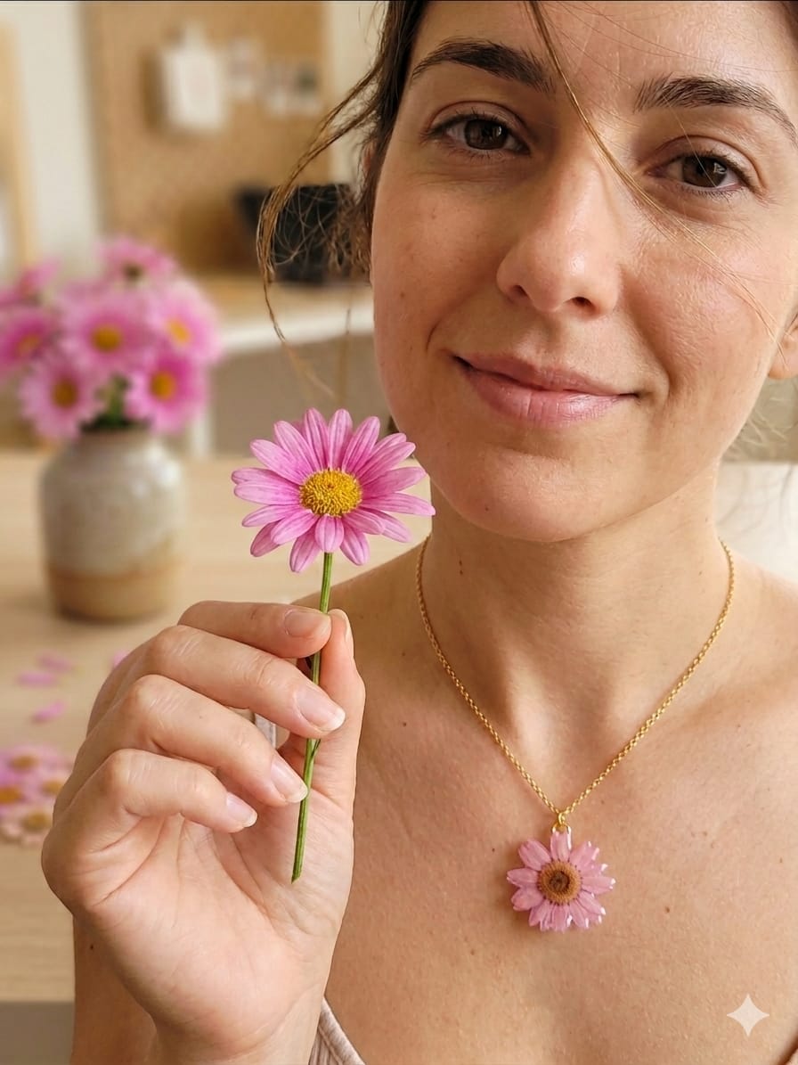 Colar Margarida Branca e Rosa Bem Me Quer