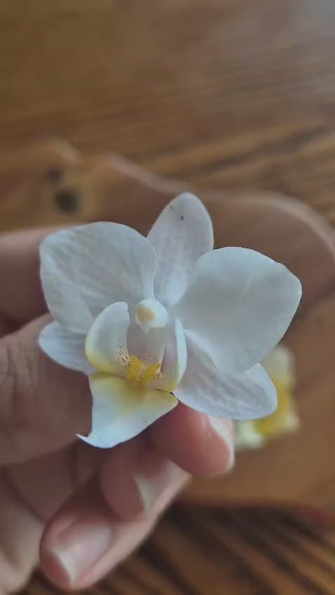 Brinco Orquídea Branca Dourada com Pérola de Água Doce